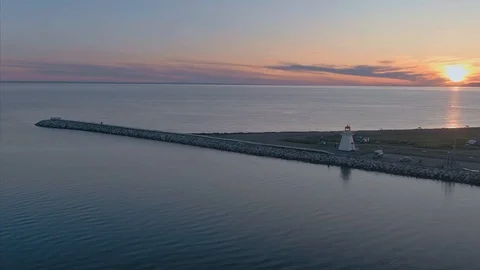 Aerial: Phare de la pointe Bonaventure lighthouse, Quebec, Canada Stock Footage 123340742
