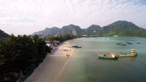 Aerial Phi Phi Island beach Thailand Stockbeeldmateriaal 80027118