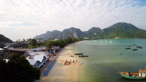 Aerial Phi Phi Island beach Thailand Stock-Footage 80029796