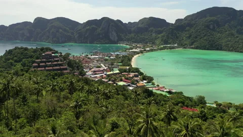 AERIAL PHI PHI ISLAND TROPICAL BEACH Stock Footage 144067757