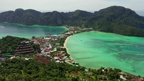 AERIAL PHI PHI ISLAND TROPICAL BEACH Stock Footage 144115548