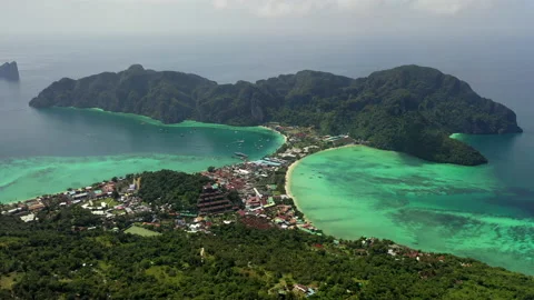 AERIAL PHI PHI ISLAND TROPICAL BEACH Stock Footage 144245314