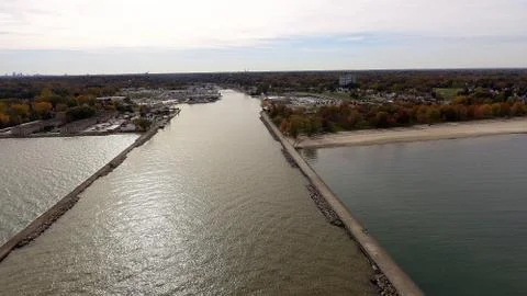Aerial Photo of the Boat Channel Alongside Beach Shore Stock Photos
