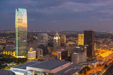 Aerial Photo of Downtown Oklahoma City Business District Skyline Stock Photos