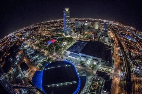 Aerial Photo of Downtown Oklahoma City NBA Thunder Playoffs Stock Photos