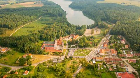 Aerial photo from drone to Swieta Lipka,Marian Sanctuary-Świętolipska basilica Stock Photos