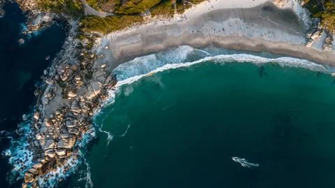 Aerial photo of Llundudno beach, Cape Town Stock Photos