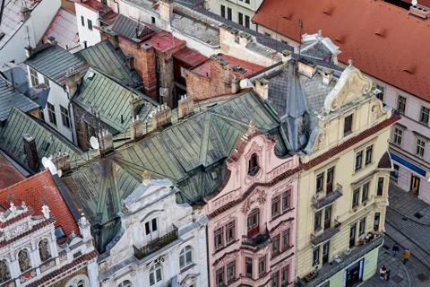 Aerial photo of traditional renaissance houses in Pilsen Stock Photos