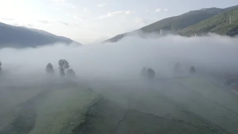 Aerial photography of crops in flat-flow fog Video stock 337980878