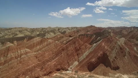 Aerial Photography of Distant View of Connected Red Brown Color Mound at Stock Footage 337151474