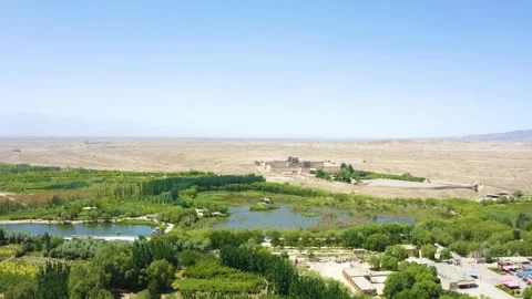 Aerial Photography of Distant View of Continuous Oasis Lakes at Jiayuguan Gansu Stockbeeldmateriaal 337150994