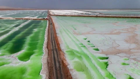 Aerial Photography of Distant View of Large Open Regular Salt Field at Emerald Video stock 337149972