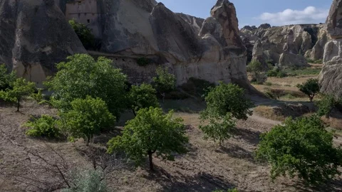 Aerial photography from drone, flight between the mountains of Cappadocia. Stock Footage 104978779