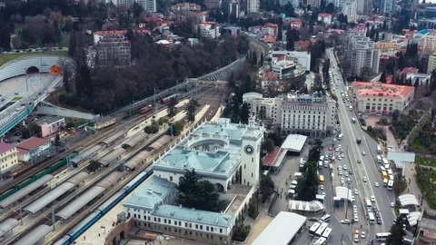 Aerial photography with a drone Sochi train station. Vidéo 103318341
