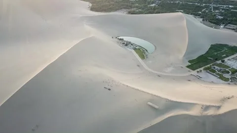 Aerial Photography of Dune Panorama at Crescent Moon Spring Dunhuang Gansu China Video stock 337146953