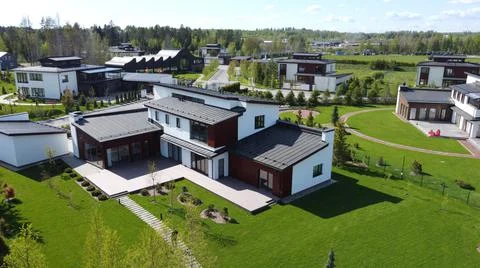 Aerial photography of an expensive country house Stock Photos