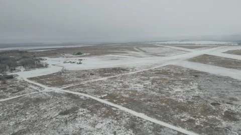 Aerial photography of the flying club in winter on a cloudy day Stock Footage