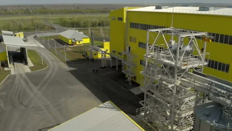 Aerial photography of large elevators and feed factory. Grain processing Stock Footage 133514947