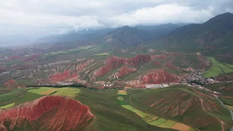 Aerial Photography of Multi Layer Panorama of Distant Mountain Pasture and Video stock 337151676