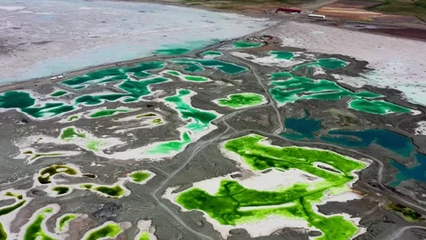 Aerial Photography of Panorama of Complex Patch Salt Lake at Emerald Lake Stockbeeldmateriaal 337149095