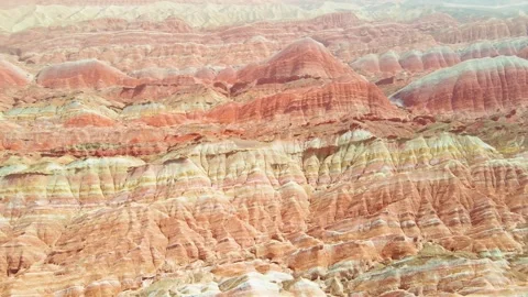 Aerial Photography of Panorama of Multi Layer Color Strip Mountain at Colorful Video stock 337151084