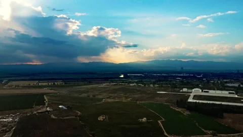 Aerial photography of the plain fields under Helan Mountain Vídeo Stock 327178964