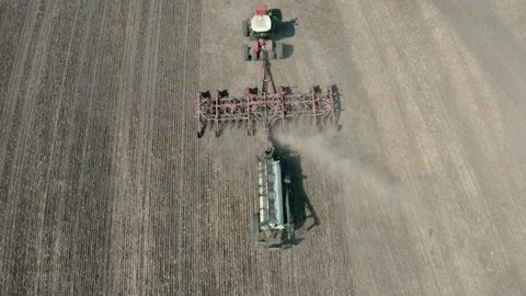 Aerial photography processing fields in spring with modern technology Stock Footage 151496168