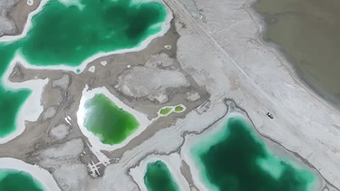 Aerial Photography of Real Scene of Nested Salt Ponds Salt Lake at Emerald Lake Stock-Footage 337150127