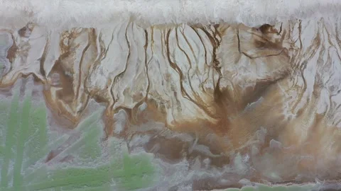 Aerial Photography of Salt Layer Texture Rock Wall Salt Lake Scenery at Emerald Stock Footage 337150071