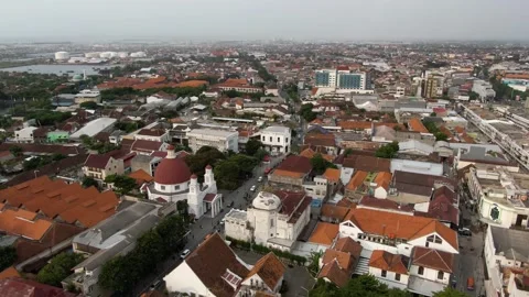 Aerial photography of Semarang, Java Island, Indonesia, on a cloudy day Stock Footage 295663883