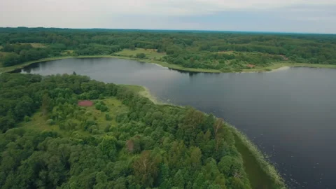 Aerial photography with views of the river, fields and forests Stock Footage 150505976
