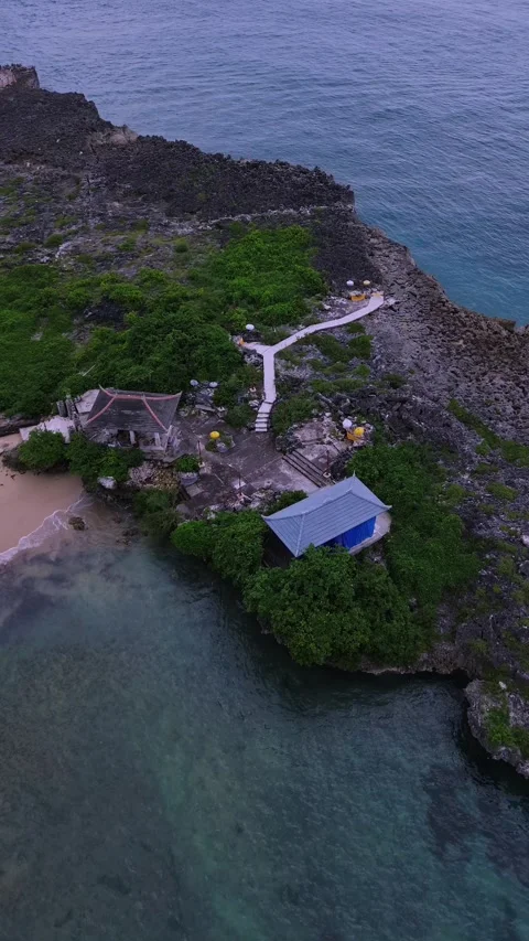 Aerial Pilgrimage Path Leading To Cliffside Temple Pavilion Stock Footage 324704437
