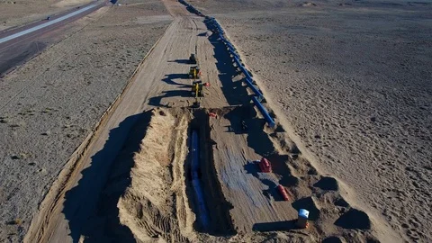 Aerial pipeline construction project.  Stock Footage 106223507