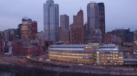Aerial of Pittsburgh from over the Mon River Stock Footage 59382931