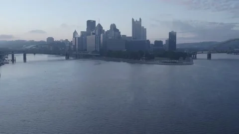 Aerial Pittsburgh Skyline Revealing Shot Stock Footage