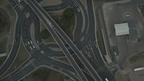Aerial plan view of roundabout intersection Stock Footage 94177299
