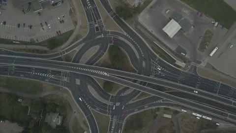 Aerial plan view of roundabout intersection Stock-Footage 94178742