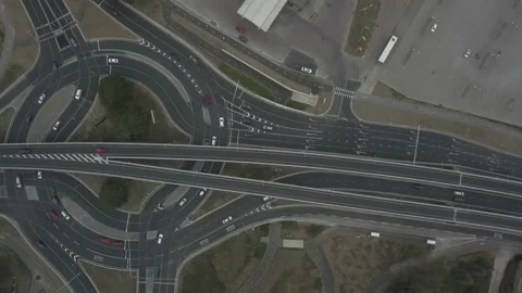 Aerial plan view of roundabout intersection Stock Footage 94178853