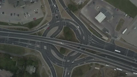 Aerial plan view of roundabout intersection Stock Footage 94178951