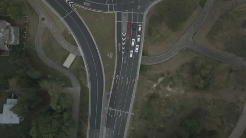 Aerial plan view of roundabout intersection Stock Footage 94178952