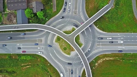 Aerial Plan View Of Turbo Roundabout Intersection Netherlands Stock Footage