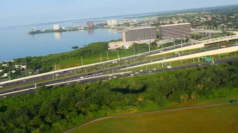 Aerial Plane shadow taking off from Florida Airport Stock Footage 56222891