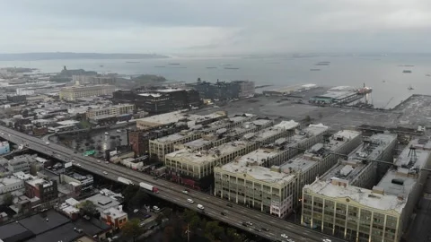 Aerial Point of Interest Flight View of Industry City, Port, and Urban Landscape Stock-Footage 249797296