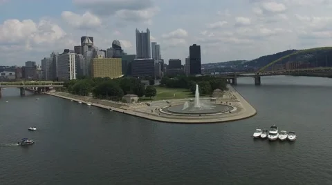 Aerial of the Point in Pittsburgh Stock Footage 54274265