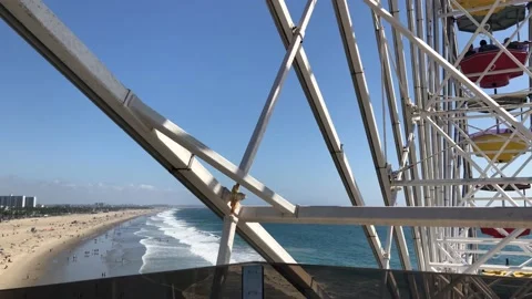 Aerial Point of View From Top of Stopped Ferris Wheel - Santa Monica Pier Vídeo Stock 104716356