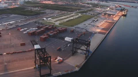 Aerial Port Docks Containers Video stock 10858873