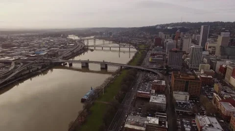 Aerial Portland Oregon - Downtown and Bridge Stock Footage 59584771