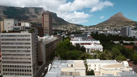 Aerial postcard blue sky of table mountain and signal hill Video stock 72727048