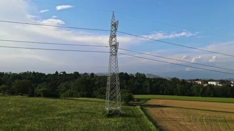 Aerial Power Lines Tower Stock Footage 134280634