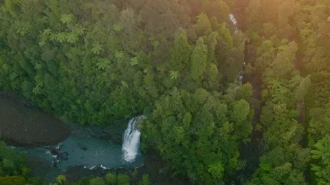 Aerial: Powerful Waterfall deep In a lush tropical Rainforest Stock-Footage 196652193